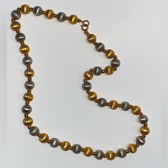 Vintage Signed NAPIER Two Tone Brushed Ball Bead Necklace 20” - Picture 1 of 5